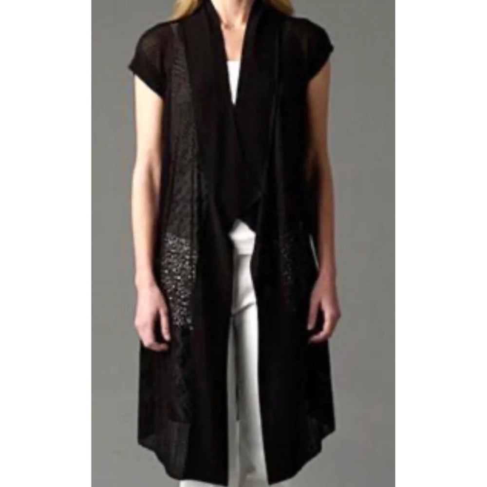 Eileen Fisher Silk Sheen Lace Long Cardigan Black S Duster NWT